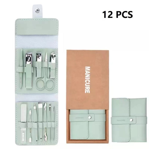 12 Pcs Nail Clippers Knife Set Stainless Steel Nail Cutter Professional Scissors with Folding storage Bag Utility