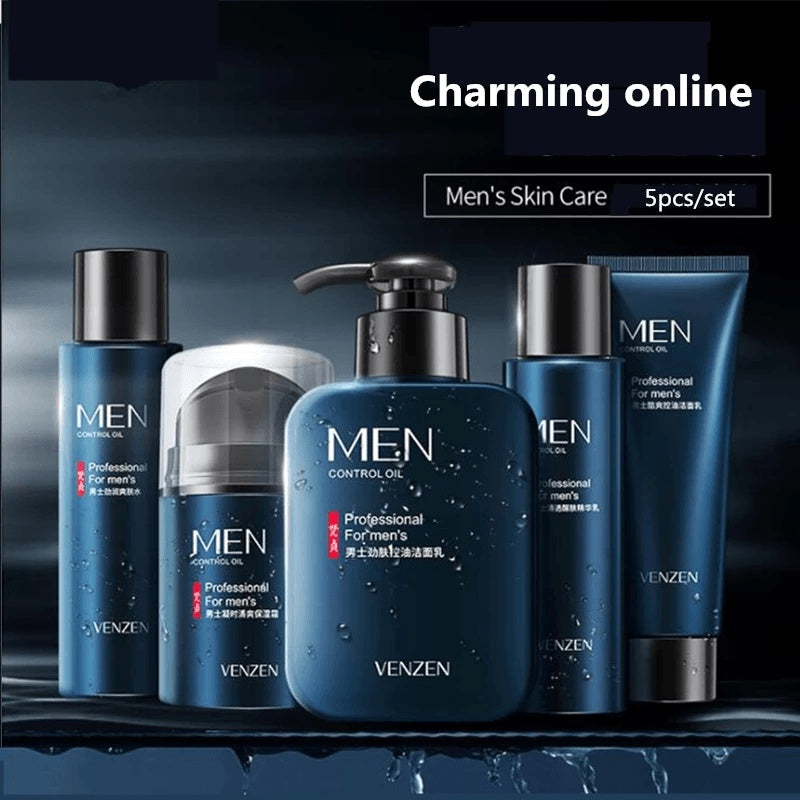 BIOAQUA VENZEN Men Cleanser On The Other Hand Cream Containment Hydrating Facial Treatment Combination 5 PCS/Set