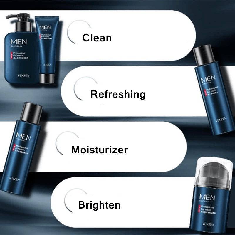 BIOAQUA VENZEN Men Cleanser On The Other Hand Cream Containment Hydrating Facial Treatment Combination 5 PCS/Set