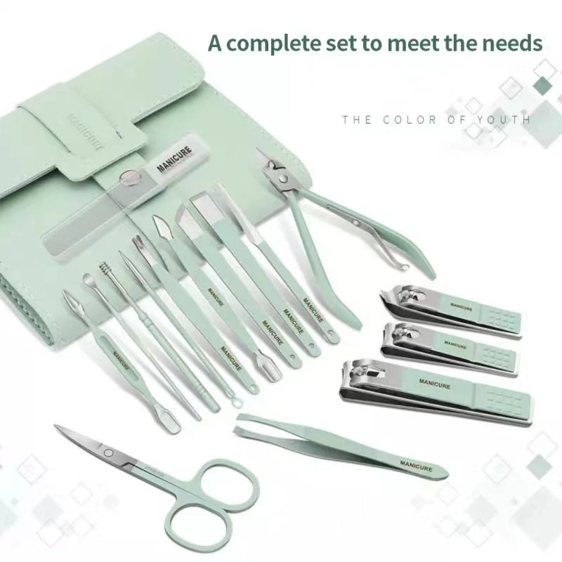 12 Pcs Nail Clippers Knife Set Stainless Steel Nail Cutter Professional Scissors with Folding storage Bag Utility