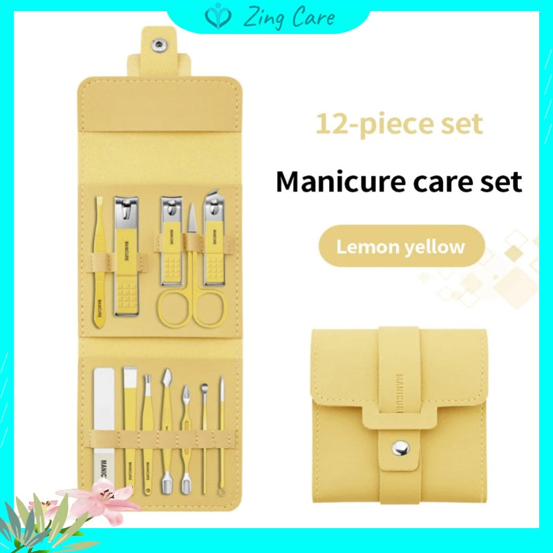 12 Pcs Nail Clippers Knife Set Stainless Steel Nail Cutter Professional Scissors with Folding storage Bag Utility