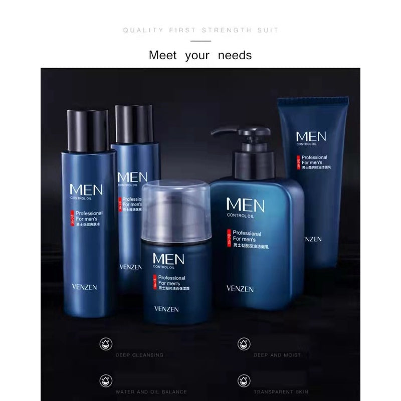 BIOAQUA VENZEN Men Cleanser On The Other Hand Cream Containment Hydrating Facial Treatment Combination 5 PCS/Set