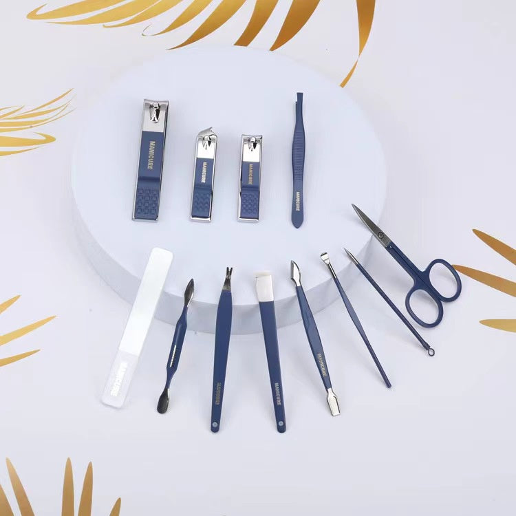 12 Pcs Nail Clippers Knife Set Stainless Steel Nail Cutter Professional Scissors with Folding storage Bag Utility
