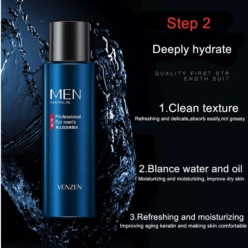 BIOAQUA VENZEN Men Cleanser On The Other Hand Cream Containment Hydrating Facial Treatment Combination 5 PCS/Set