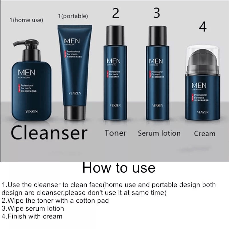 BIOAQUA VENZEN Men Cleanser On The Other Hand Cream Containment Hydrating Facial Treatment Combination 5 PCS/Set
