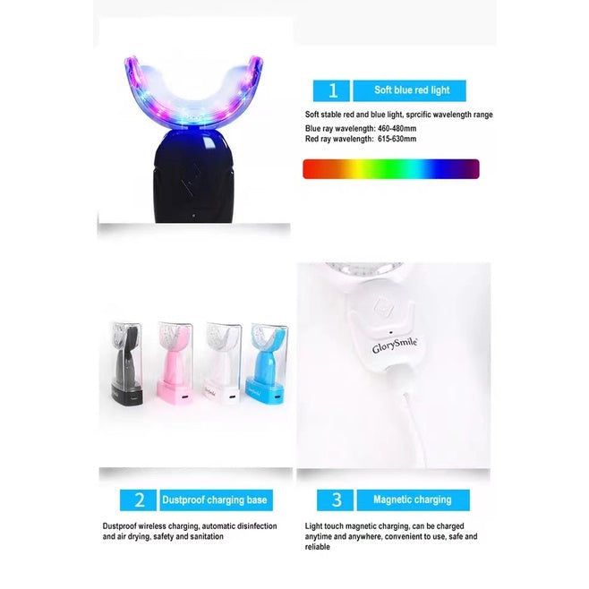 GROLY SMILE 32 LED Dual-Light Rechargeable Teeth Whitening Kit Wireless With 3 Whitening Gel/ Led Pemutih Gigi Set