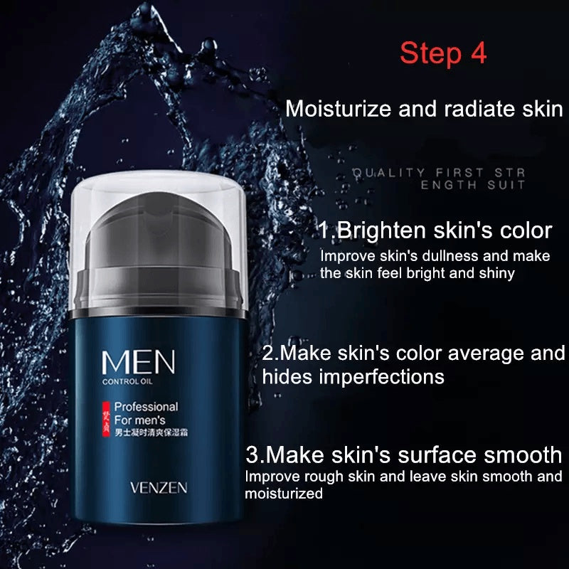 BIOAQUA VENZEN Men Cleanser On The Other Hand Cream Containment Hydrating Facial Treatment Combination 5 PCS/Set