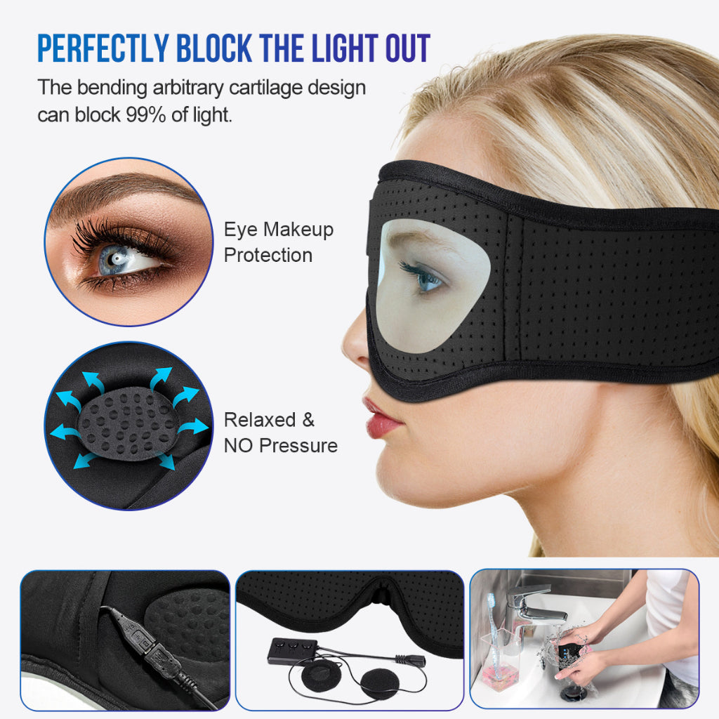 Bluetooth 5.2 Sleep Headphones Breathable Washable Disassemble 3D Sleeping Mask for Home Office Relaxation