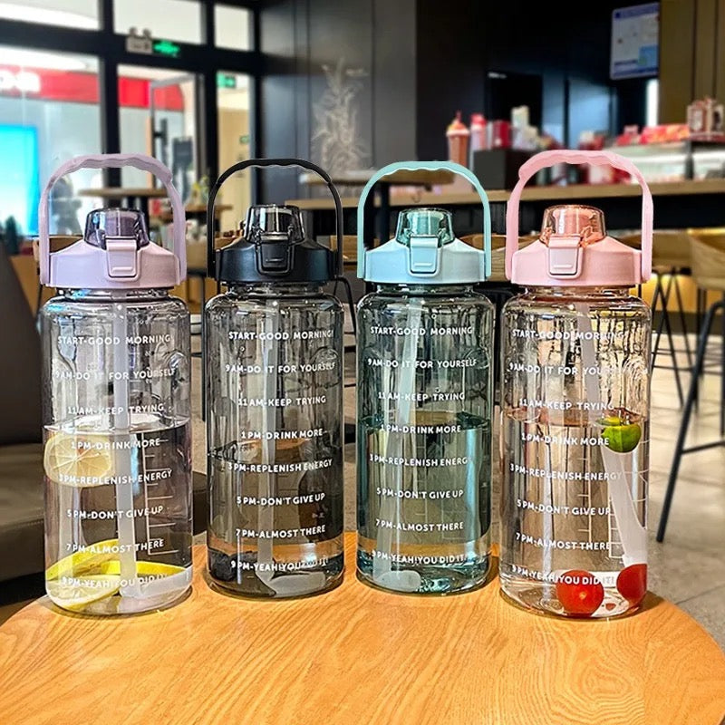 2 Liters Straw Plastic Water Bottle Large Portable Travel Bottle Sports Fitness Cup High Value Big Fat Cup Adult Univers