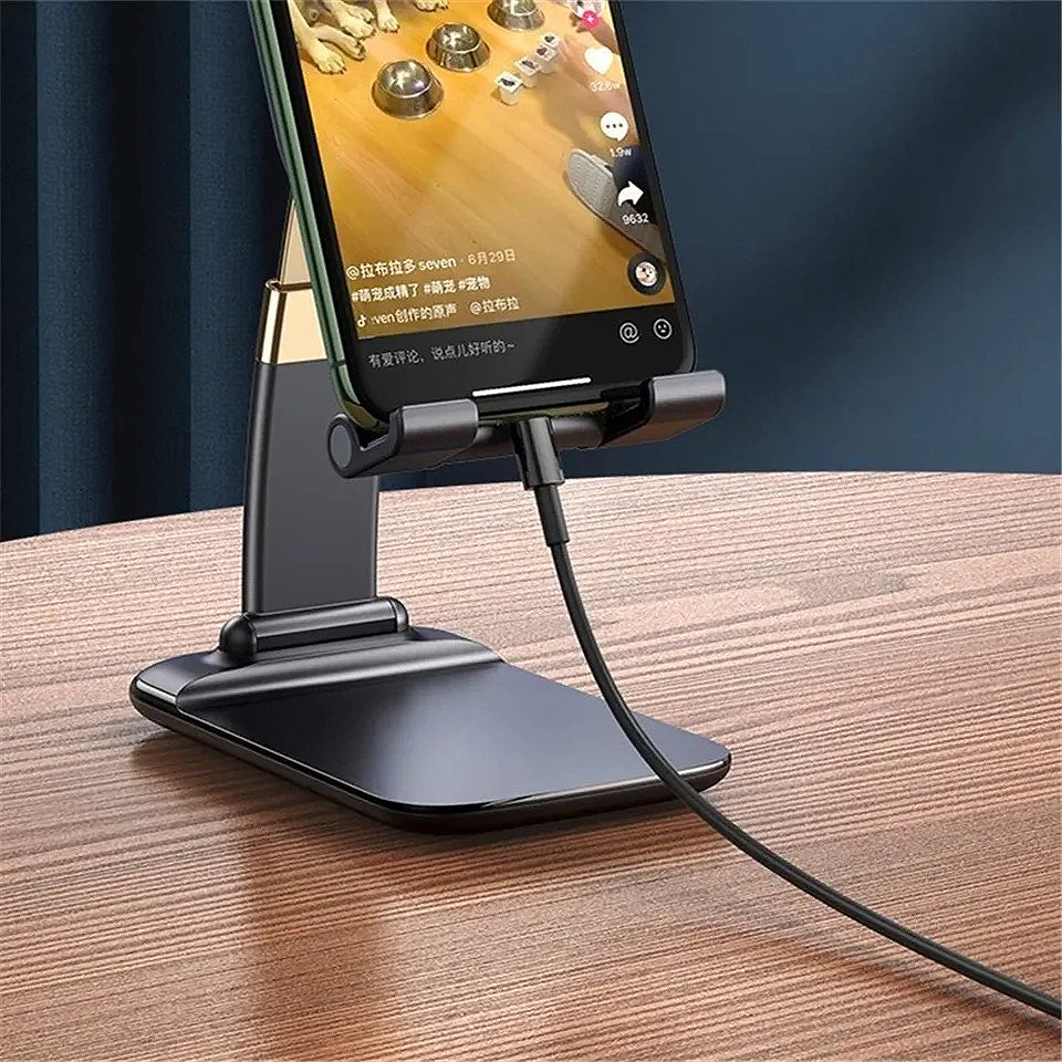 Desk Phone Holder Adjustable Angle Folding Widened Telescopic Rod Strong Bearing Multifunctional Compact Desktop Phone