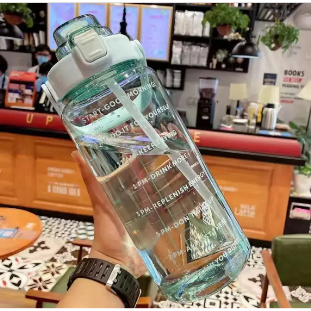 2 Liters Straw Plastic Water Bottle Large Portable Travel Bottle Sports Fitness Cup High Value Big Fat Cup Adult Univers