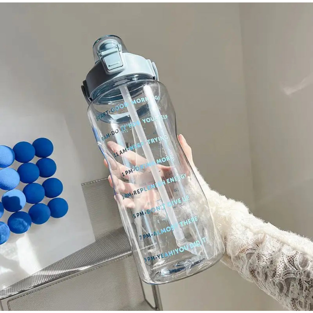 2 Liters Straw Plastic Water Bottle Large Portable Travel Bottle Sports Fitness Cup High Value Big Fat Cup Adult Univers
