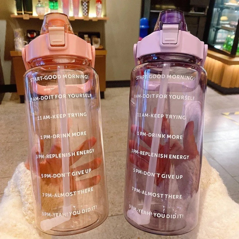 2 Liters Straw Plastic Water Bottle Large Portable Travel Bottle Sports Fitness Cup High Value Big Fat Cup Adult Univers