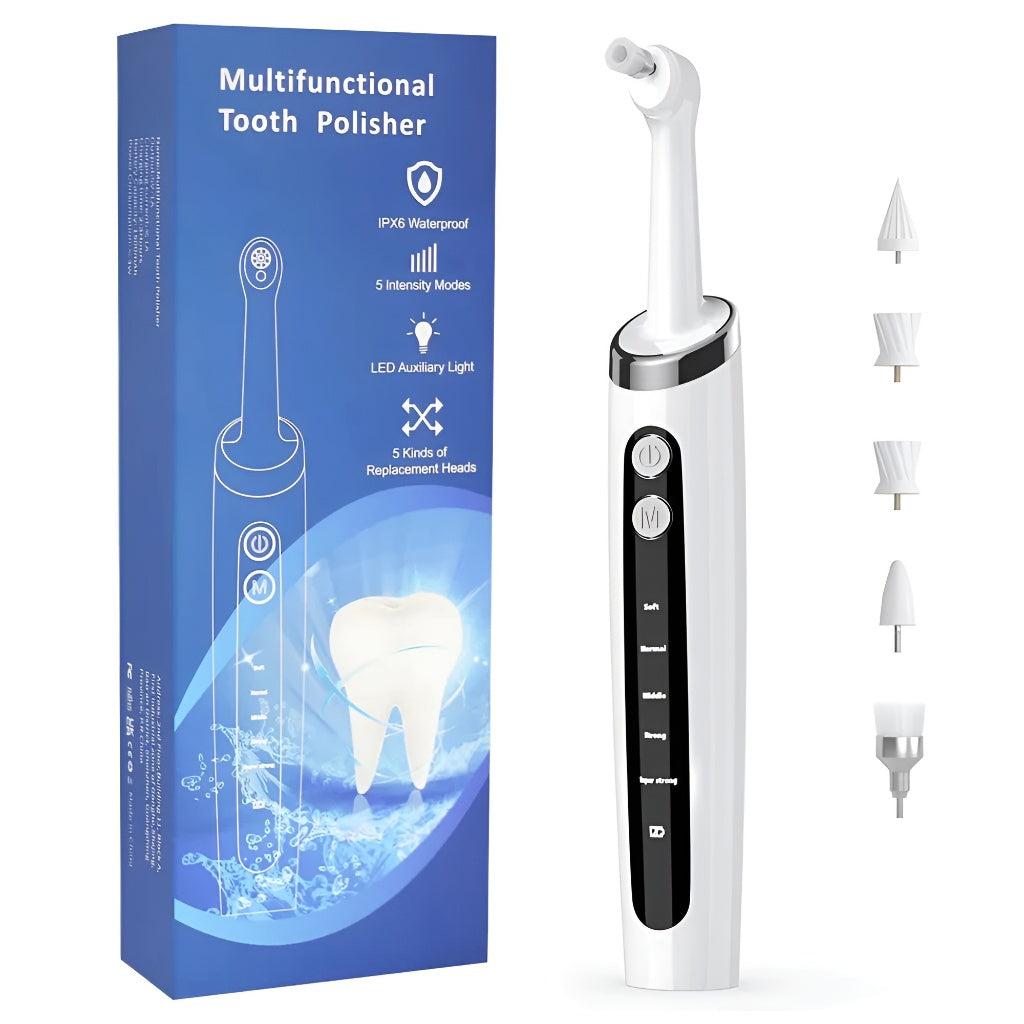 Electric Tooth Polisher 5-in-1 | 5 Modes, LED Light, Type-C, IPX6 Waterproof, Works with Any Toothpaste
