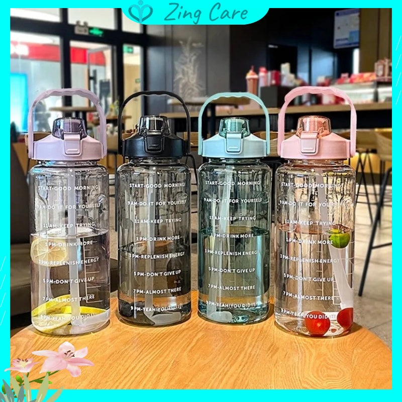 2 Liters Straw Plastic Water Bottle Large Portable Travel Bottle Sports Fitness Cup High Value Big Fat Cup Adult Univers