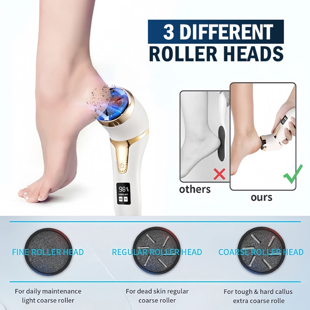 Electric Foot Rasp Callus Remover | Rechargeable Pedicure Tool with Vacuum System | Waterproof IPX7 Foot File with LED D