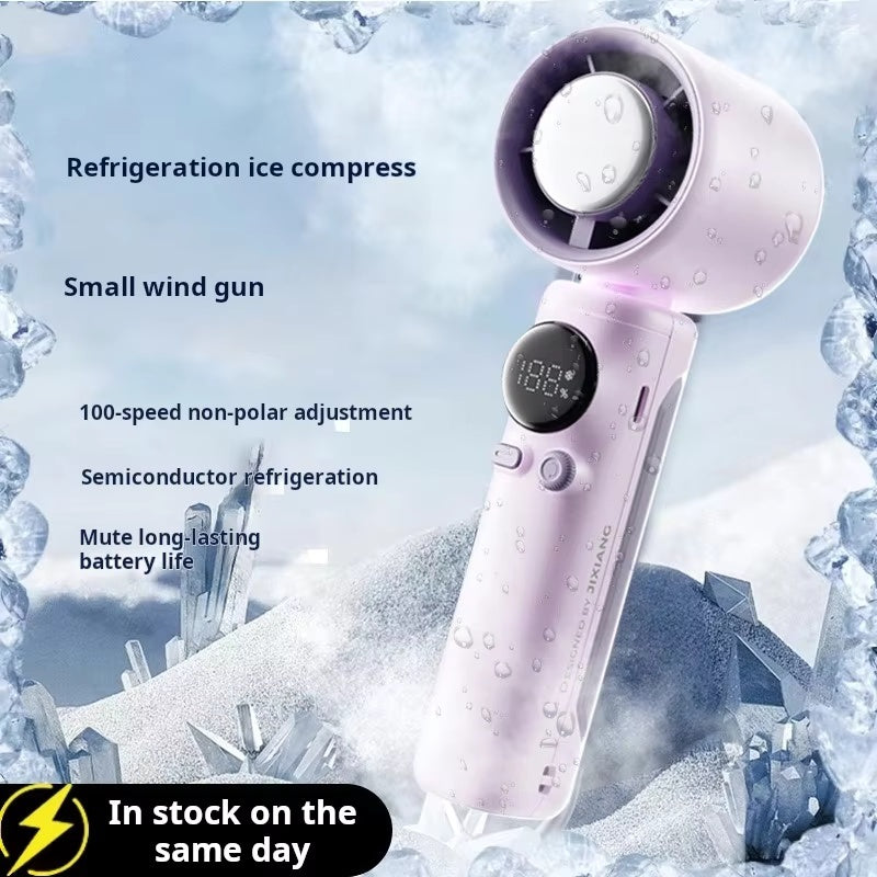 100-Speed Handheld Ice Fan with 4000mAh Battery & LED Indicator - Fast Cooling with Stepless Wind Adjustment
