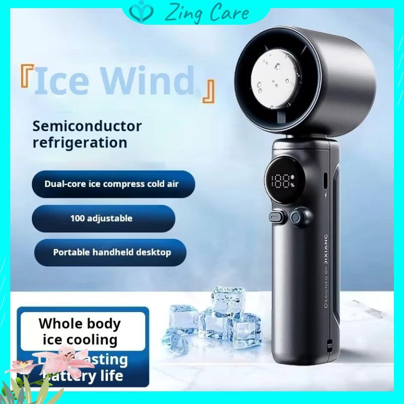 100-Speed Handheld Ice Fan with 4000mAh Battery & LED Indicator - Fast Cooling with Stepless Wind Adjustment
