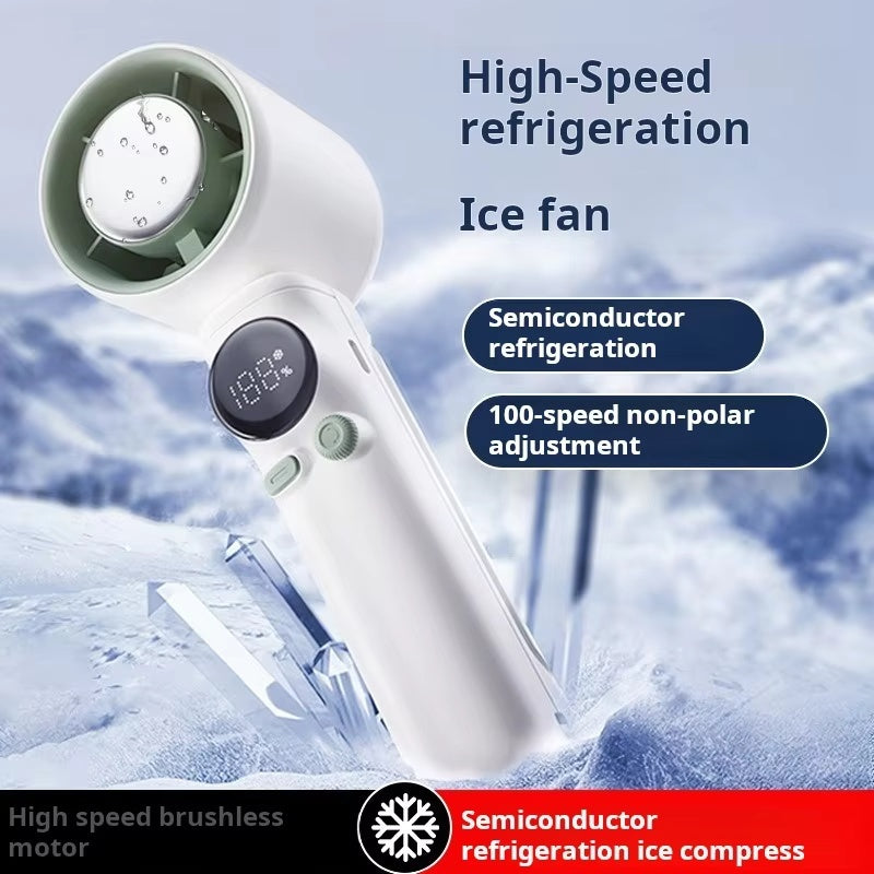 100-Speed Handheld Ice Fan with 4000mAh Battery & LED Indicator - Fast Cooling with Stepless Wind Adjustment