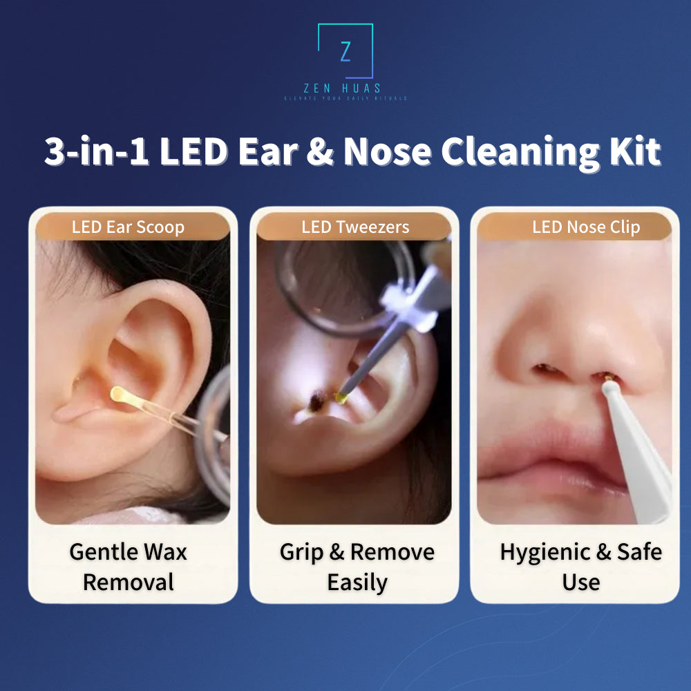 3-in-1 LED Ear & Nose Cleaning Kit with Magnifier | Earwax Removal Tool Set – Ear Scoop, Tweezers & Nose Clip
