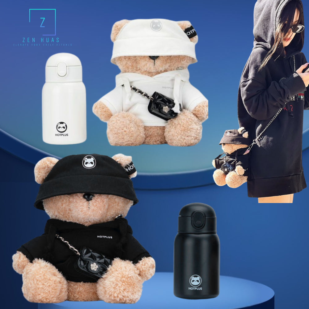 HOTPLUS Teddy Bear Vacuum Flask Gift Set | Insulated Bottle + Bear Plush | Couple Gift | Birthday Present