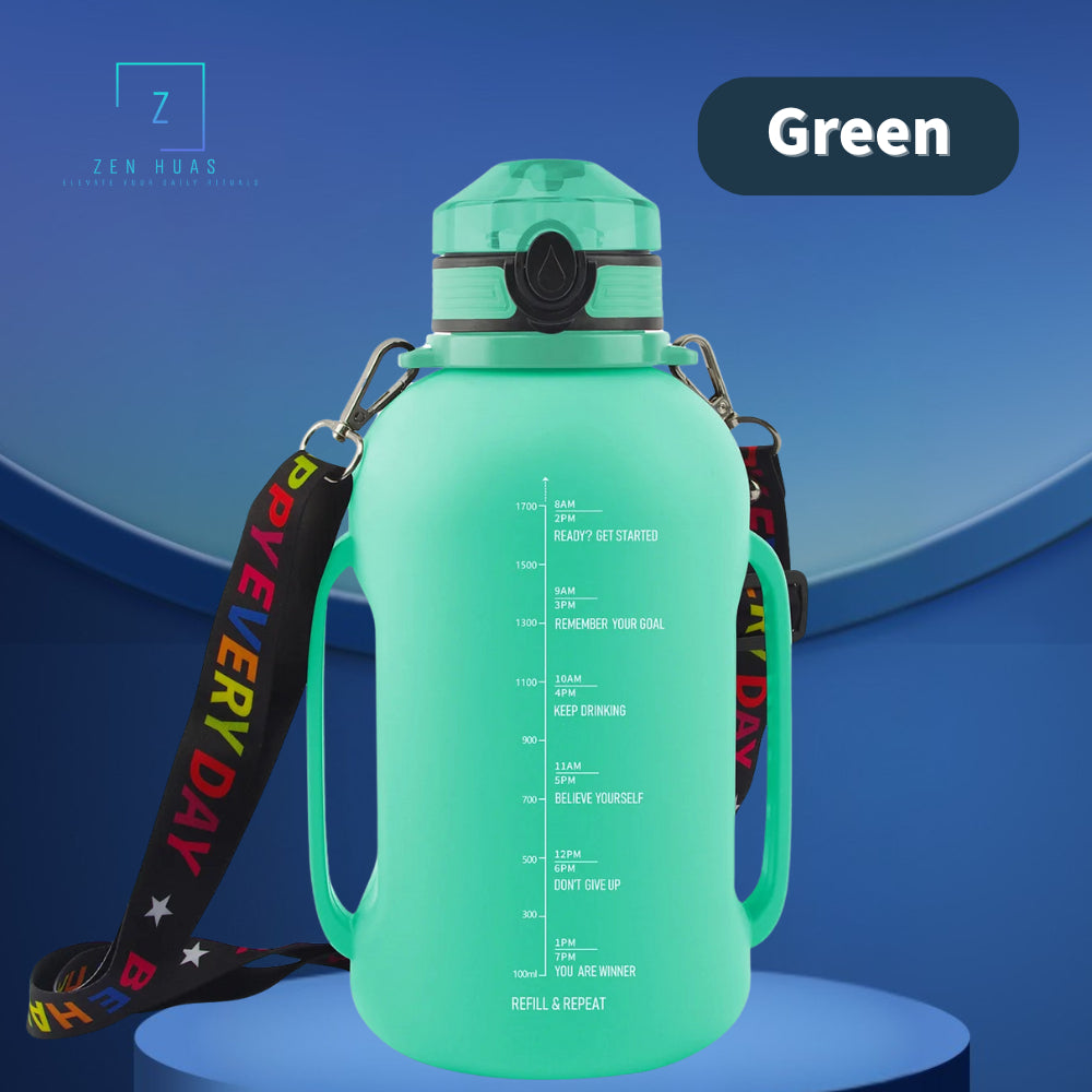 2L Silicone Collapsible Water Bottle with Straw | Leak-Proof Sports Bottle | Time Marker Hydration Jug | Portable Large