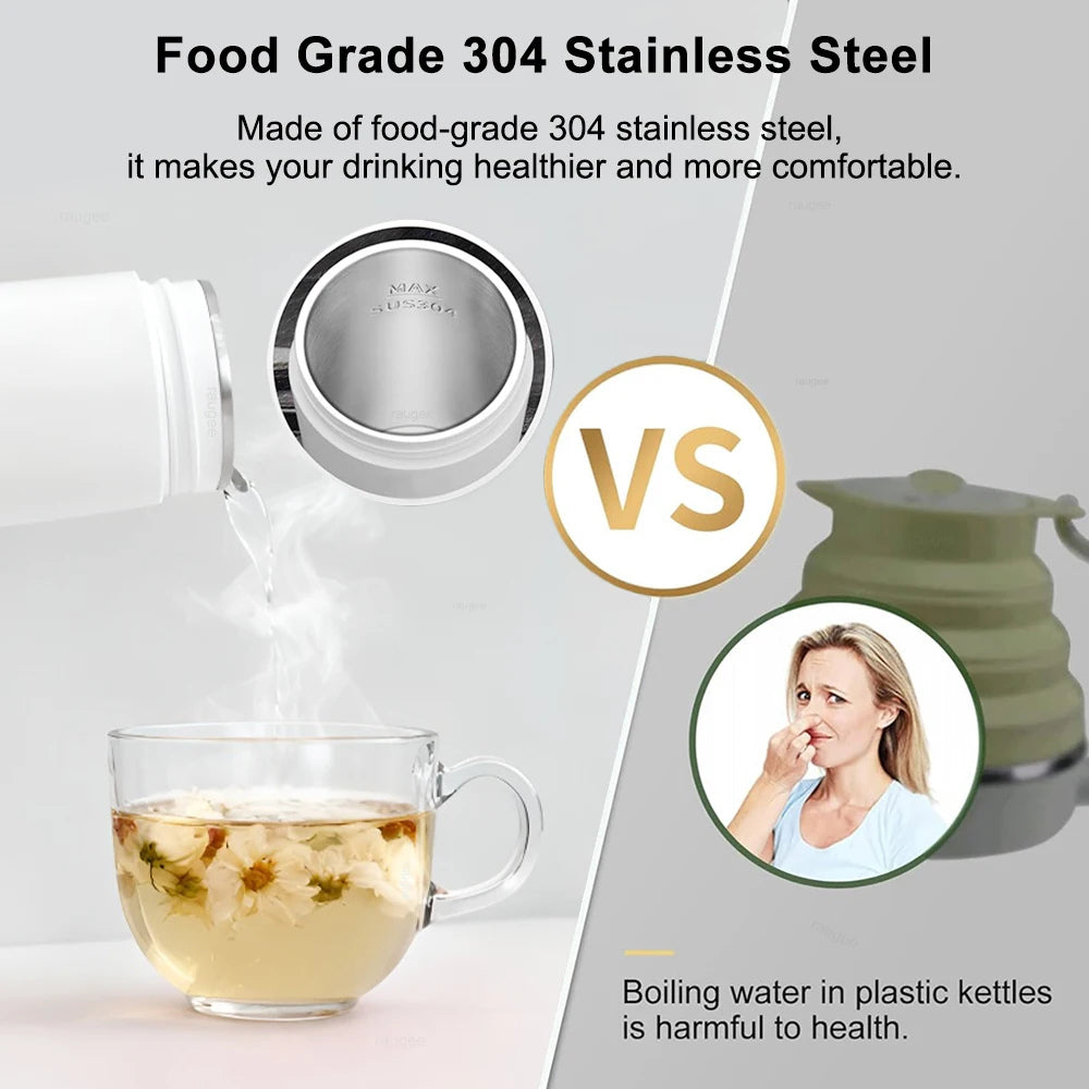 400ML Portable Electric Travel Kettle | Fast Heating | UK Plug | 304 Stainless Steel | Double Wall Insulation | Mini Boi