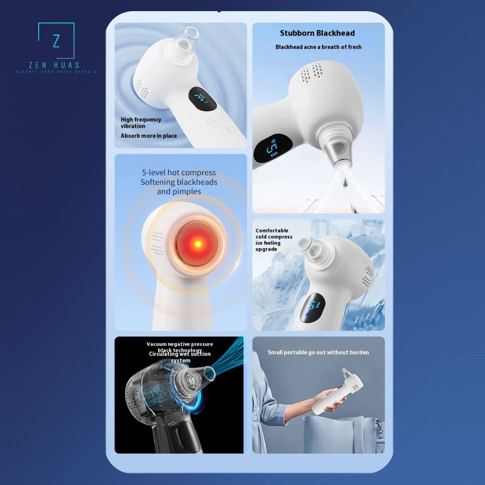 Ice-Heat 3-in-1 Facial Pore Cleaner & Skincare Device | Blackhead Remover Vacuum with Hot & Cold Compress, Vibration Mas