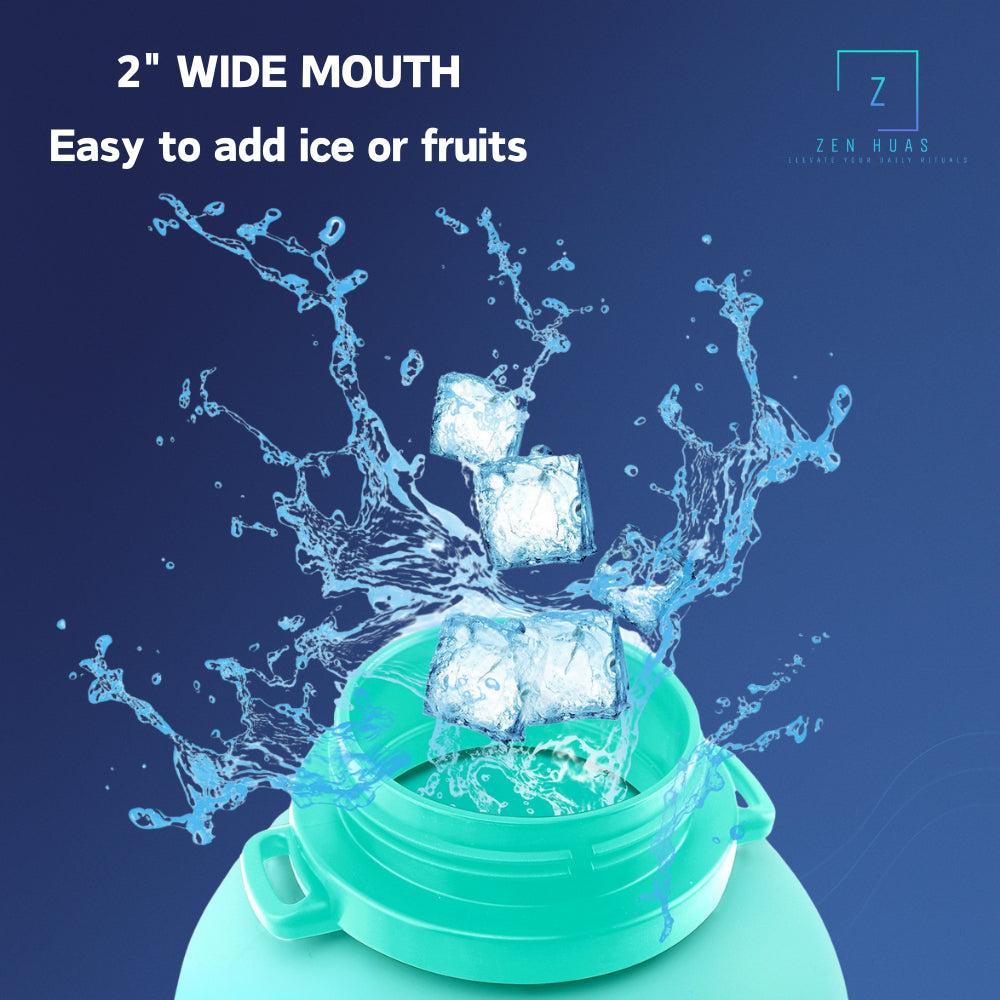 2L Silicone Collapsible Water Bottle with Straw | Leak-Proof Sports Bottle | Time Marker Hydration Jug | Portable Large
