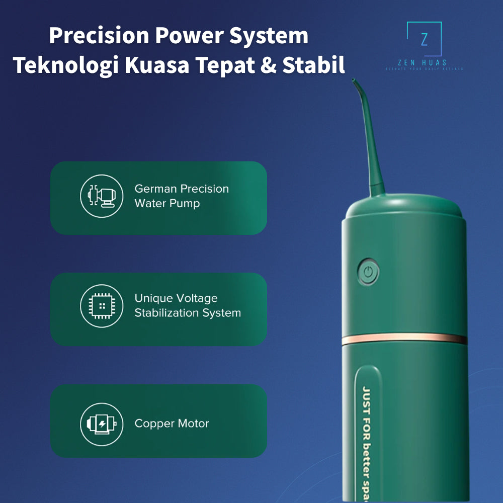 Portable Water Flosser / Cordless Oral Irrigator – 3 Modes, 45 Days Battery, IPX7 Waterproof | Pembersih Gigi Tanpa