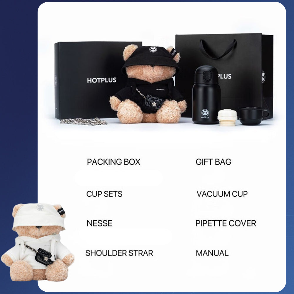 HOTPLUS Teddy Bear Vacuum Flask Gift Set | Insulated Bottle + Bear Plush | Couple Gift | Birthday Present