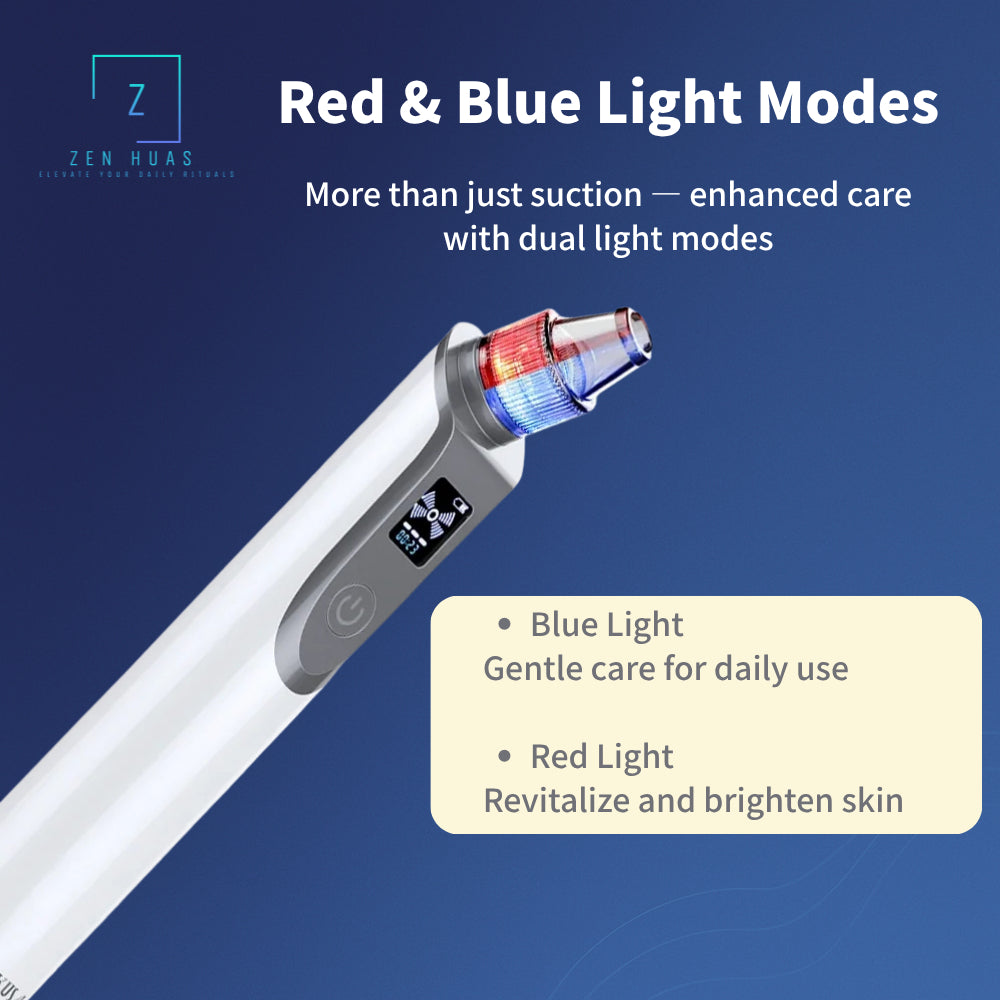 Blackhead Remover with Red & Blue LED | 5 Suction Heads | Adjustable Suction | USB Rechargeable