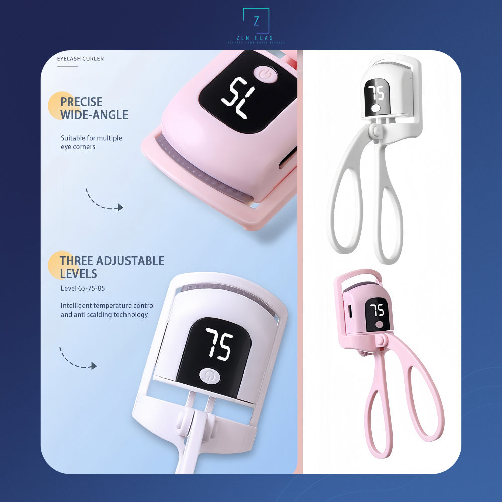Pro Precision Electric Heated Eyelash Curler | Smart Digital Lash Curler with LED Display, 3 Adjustable Heat Levels 65°C