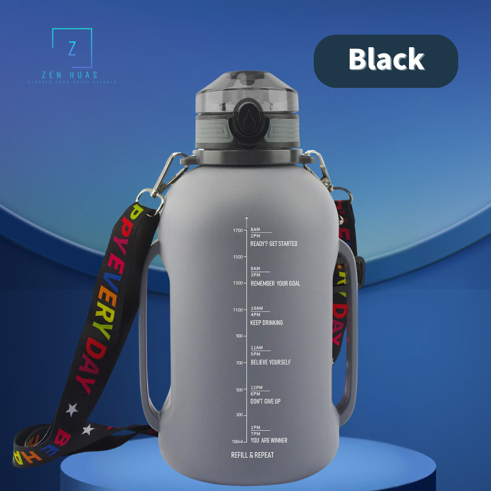 2L Silicone Collapsible Water Bottle with Straw | Leak-Proof Sports Bottle | Time Marker Hydration Jug | Portable Large