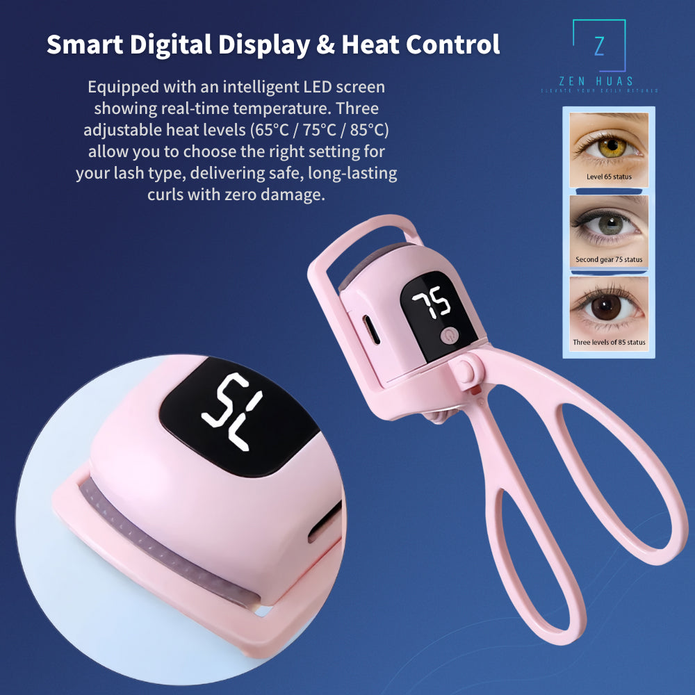 Pro Precision Electric Heated Eyelash Curler | Smart Digital Lash Curler with LED Display, 3 Adjustable Heat Levels 65°C