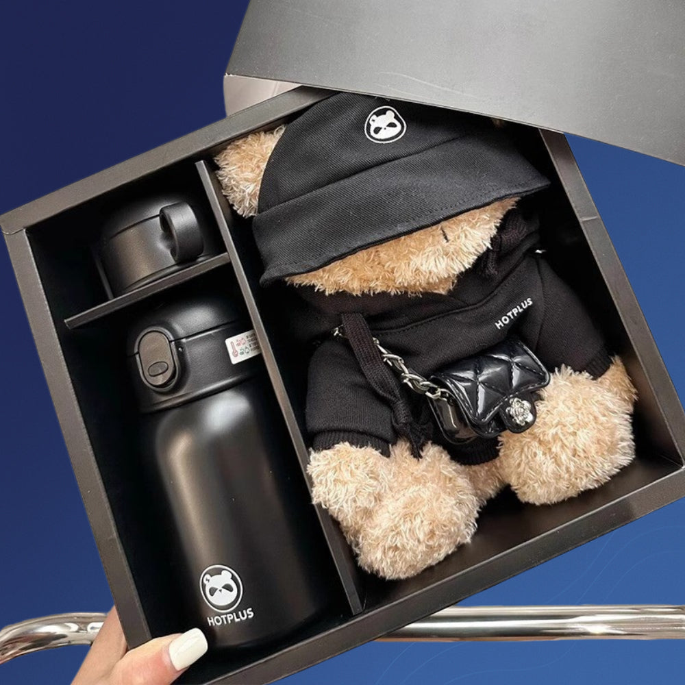 HOTPLUS Teddy Bear Vacuum Flask Gift Set | Insulated Bottle + Bear Plush | Couple Gift | Birthday Present