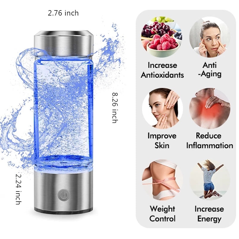 Portable Hydrogen Bottle Water 400ml Oxygen-rich water Small Component Alkaline  Health Electrolytic/Botol hidrogen/富氢水杯